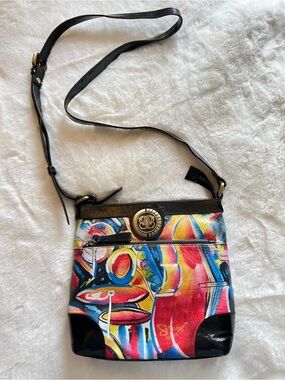 Sharif Artistic Expressions Hand Painted Leather Crossbody Bag Abstract